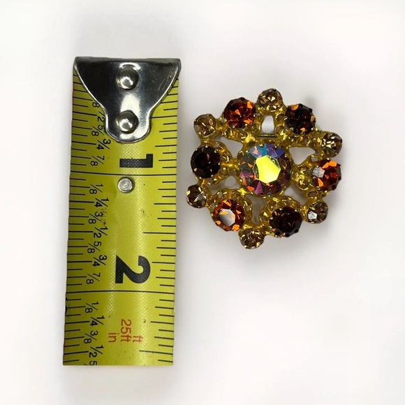 Vintage Flower Amber Purple AB Rhinestone Gold Tone Brooch Signed STAR Austria - Picture 5 of 7